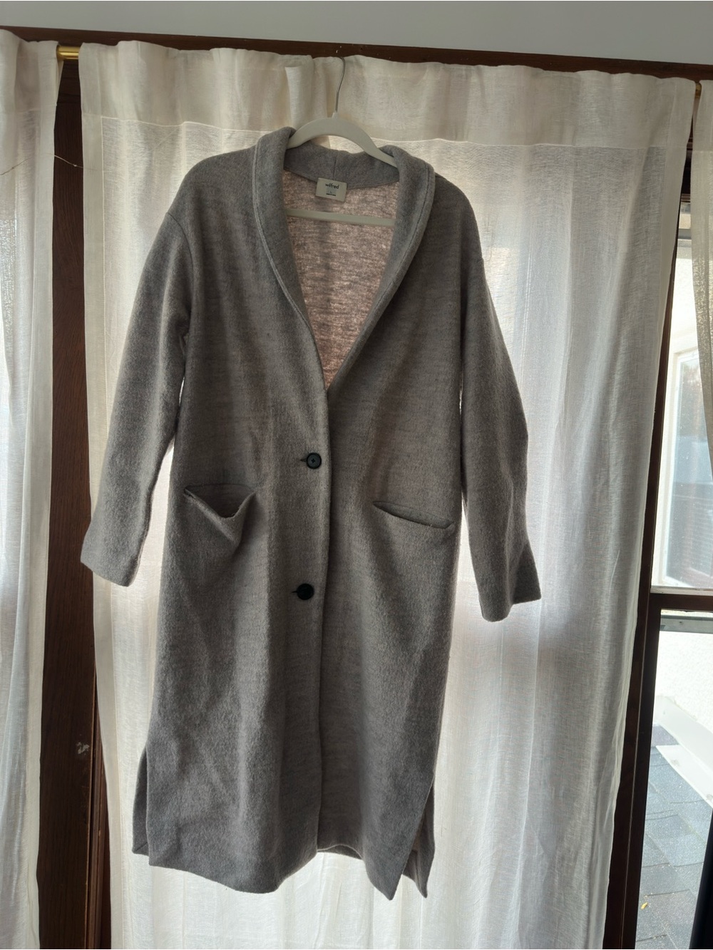 Aritzia Gray Long Open Shawl-Collar Cardigan